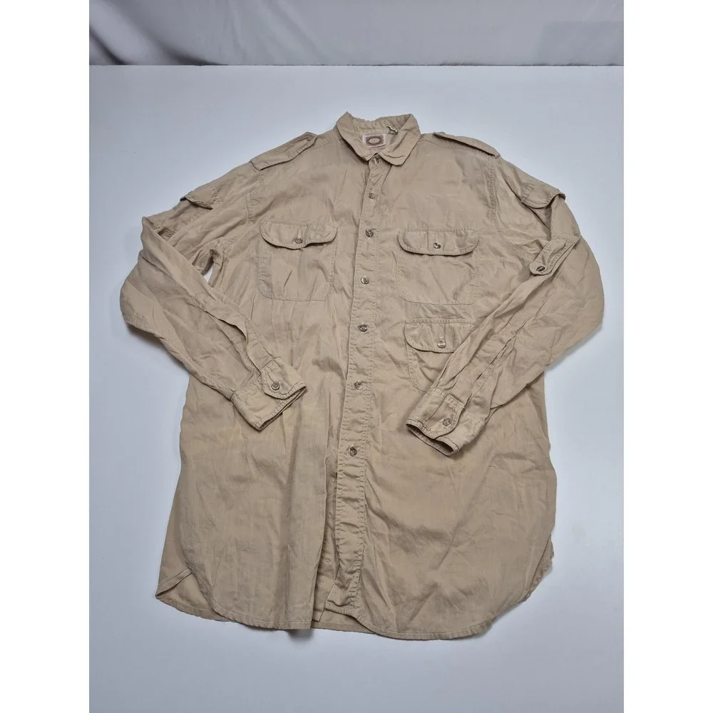 VTG Banana Republic Shirt Mens L Beige Safari Utility L/S Button Up Pockets